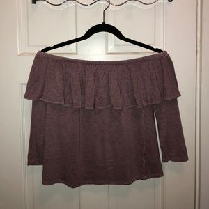 Purple Off Shoulder Ruffle 1/4 Sleeve